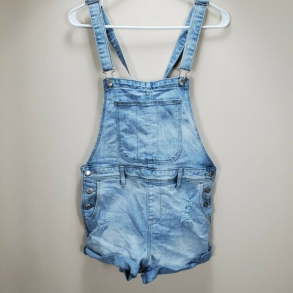 Old Navy Women's Denim Overalls Shortalls Small Light Wash High Rise Destroyed